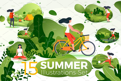 Summer Active Girl Banners Set app chat feed form illustration library material message mobile mobile ui profile sign sign in system design ui ui kit ux