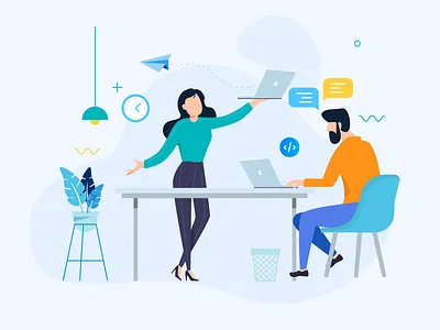 Ilustration business creative illustration office team work vector