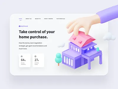 Homie - 3D Concept for Header 3d 3d design 3d illustration 3d model 3d ui design agent clean design family header home house illustration model purple real estate rent sell ui ux