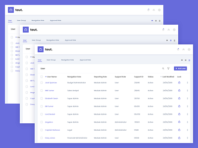 taut - user management app android buttons data data table design details graphic icons interaction ios mobile rows table template transaction trending ui ui ux web web app