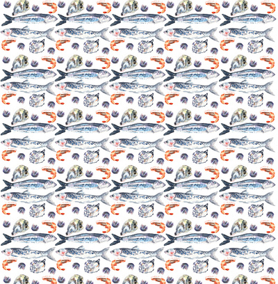 Fish Pattern fish illustration pattern print shellfish surfacepattern watercolour watercolour painting