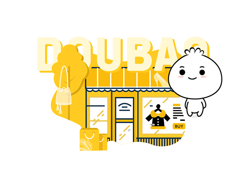 DOUBAO animal bye cartoon character design happy illustration lovely