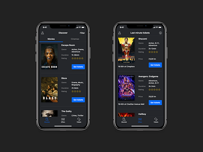 Cinema App app booking cinema clean dark ui ios iphone mobile movies reservation theatre tickets