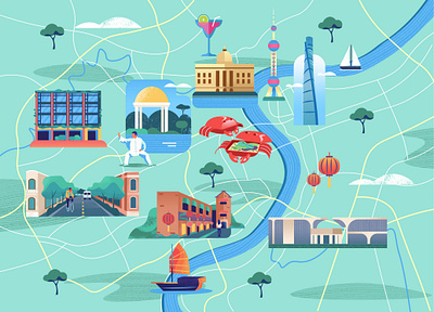 Illustrated map of Shanghai adobe illustrator adobe photoshop amsterdam asian branding city design editorial food holland illustratie illustration krab ui uidesign ux vector web