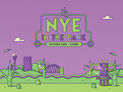 New Year's Eve in the Park australia gradient green illustration illustrator koala logo nature park purple purple gradient sydney totem pole trees