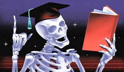 Editorial illustration for GQ book death expert future gq illustration skeleton