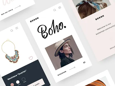 Boho app concept app design application beauty boho clean concept creative creative design design ecommerce fashion fashion app girl inspiration jewellery minimal pastel product ui ui ux