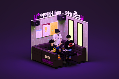 MONSTA X with U+ Idol Live voxel art illustration isometric illustration k pop lowpoly monstax orthographic