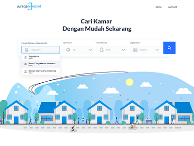 JuraganKost Landing Page adobe xd apartment boarding house design hotel illustration kost landing page ui ux website