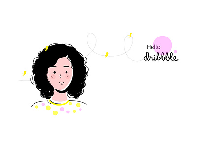 Hello Dribble curly hair design dribbble firstshot illustration illustrator me vector women