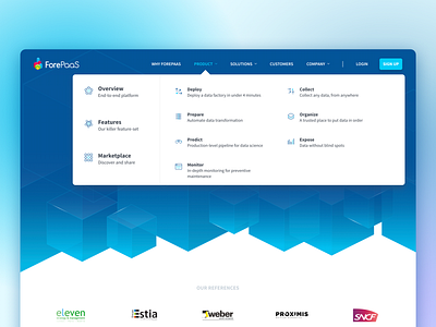 ForePaaS menu website explore flat home homepage hover manu modale navigation responsive sections website
