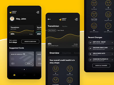 CreditKings Mobile App Concept app bank brand clean credit creditcard gradient mobile app mobile app design simple statistic typography ui ui ux ui ux design ux yellow