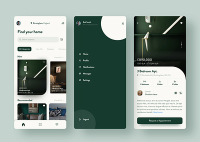 Real estate app concept. 2019 design trend creative estate agency green ios real estate ux