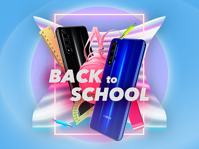 Honor 20 - Back to school Campaign black blue colorful concept design gradient honor illustration laser neon school shape elements vector