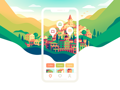 Traveling Guide Concept color design illustration map mobile nature travel ui vector