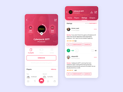 Social App for Gamers app color design interface profile streaming ui ux web