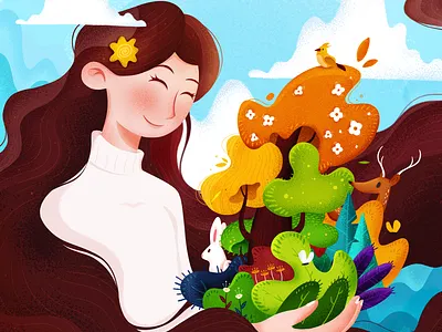 Last warm days animals autumn caring character character design cintiq cold color digital art digital illustration forest girl illustration mood mother nature nature photoshop plants scenery wacom