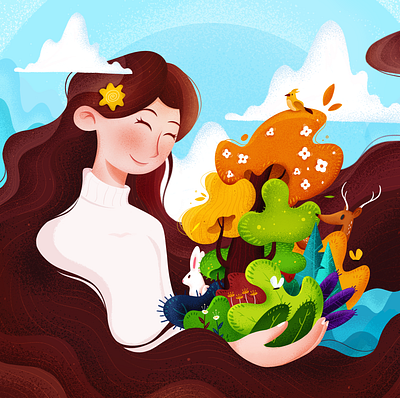 Last warm days animals autumn caring character character design cintiq cold color digital art digital illustration forest girl illustration mood mother nature nature photoshop plants scenery wacom