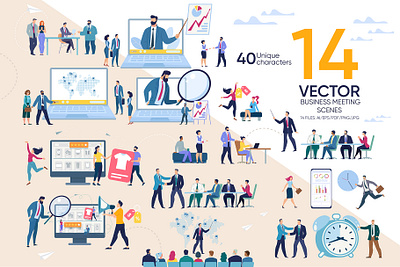 Business Meeting Flat Scenes brainstorming business conference corporate design flat group illustration laptop management manager meeting office people report success symbol team vector work