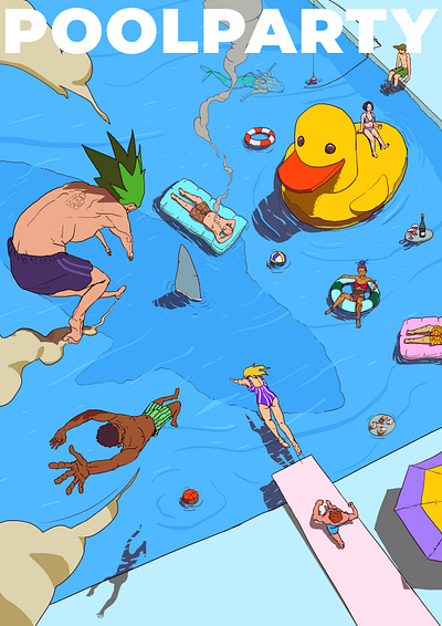 POOLPARTY! 2d art artwork cartoon cartoonish corporate digitalart drawing event flyer illustration illustrator pool party poster poster art poster design wacom