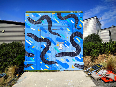 Eel Party mural new zealand ocean painting sea creatures sketchbook wellington