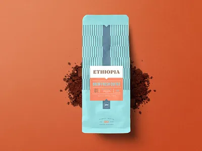 COFFEE BAG PACKAGING DESIGN - ETHIOPIA BLEND badge brand branding chocolate coffee coffee bag coffee label company design food designer food packaging label logo minimal modern package packaging roaster roasters roastery
