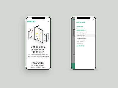 Mobile Optimized Site branding clean interface mobile view optimization rareiio ui ux website