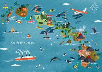 Aloha | Hawaii Map illustratedmap illustration map watercolour