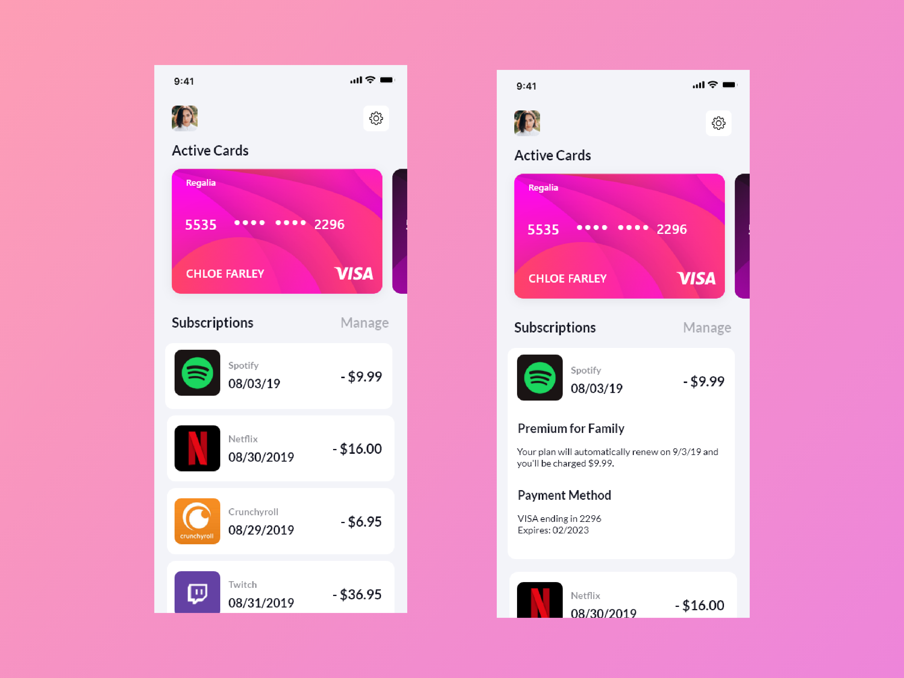 Example of App that keeps track of your subscriptions