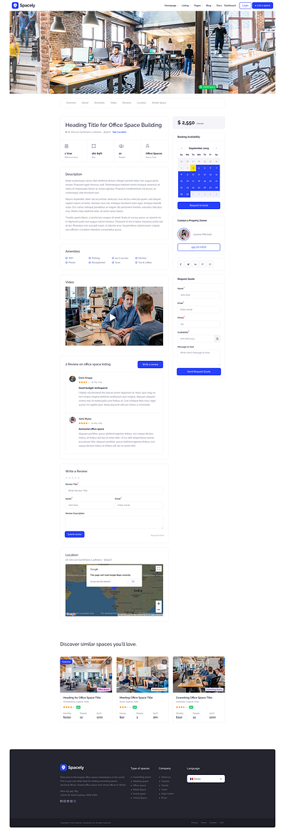 Spacely Realtor Directory & Listing - Design Systems availability blue clean co working creative design system directory listing modern office space real estate realestate