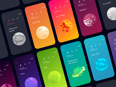 Mood tracker app - 4 app colourful dark ui design habit tracker minimalistic mobile mobile app mobile design mobile ui mood planet space splitdevelopment tracker ui ux vector