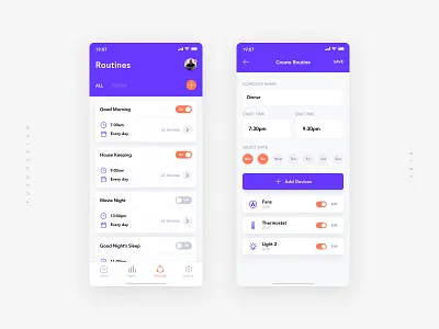 Routines Smart Home App app app design controller devices home routine routines schedule smart home smarthome uidesign