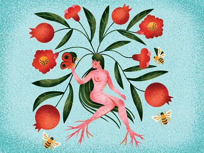 Mandrake character characterdesign drawing graphic illustration insects mandrake pomegranate retro texture vintage