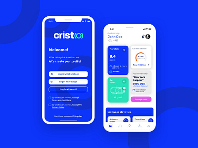 Cristo Casco Insurance App blue bold branding car casco dashboard fintech insurance insuretech mobile mobile ui ui vector