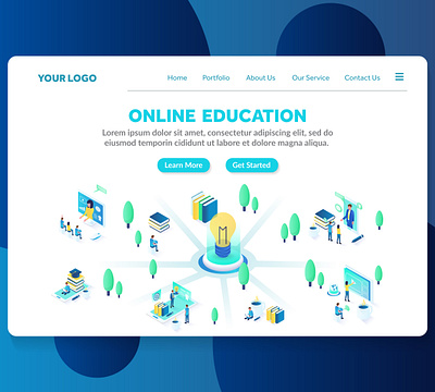 online education city website landing page template 3d color course courses design digital e learning education isometric graphic illustration information internet isometric landing page modern online education template website template workshop