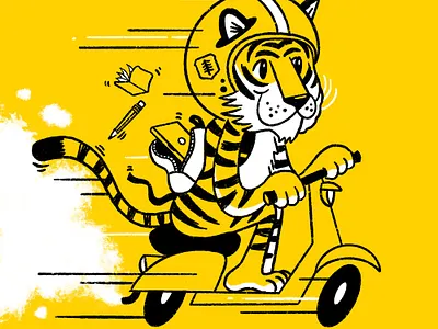 Headed to Creative Works Conference animal cartoon character conference creative works illustration ipad pro procreate scooter tiger