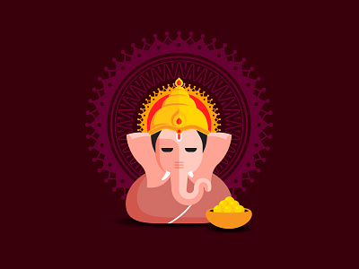 Lord Ganesha Illustration banner bapa bhakti celebration chakra chaturthi culture design elephant festival ganesh ganpati hindu hinduism illustration ladoo lord round shree ganesh vector