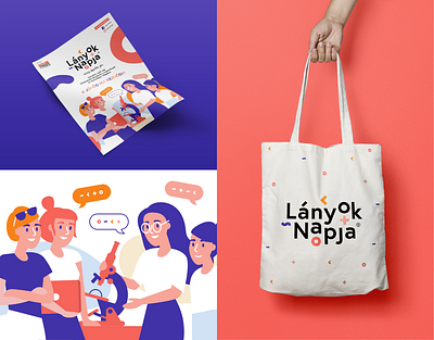 Girls' Day event branding bag brand branding character engineering event flyer girl girls illustration logo mathematics maths mockup poster print science stem technology totebag