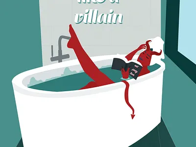 Chillin' Like a Villain bathtub book bubble bath chilling design devil female feminine funny illustration illustrator illustrator design reading relax self care self love typography vector villain woman