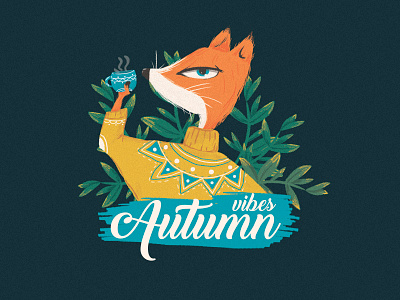 Autumn vibes autumn autumn leaves autumn vibes cartoon characterdesign children art coffee cute digitalart fox foxes illustration leaves sweater yellow