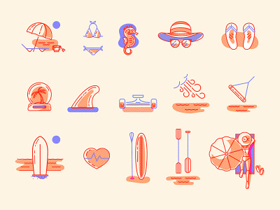 Surf Expo — Icon Set beach graphic design halftone icon icon design icon set iconography illustration monoline risograph surf surf expo vector