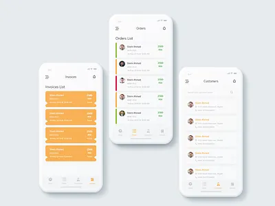 Orders and Invoices List admin dashboard android app cards ui cart dashboard ui design ecommerce app graphic design home page invoices ios list mobile app orders ui ux web design