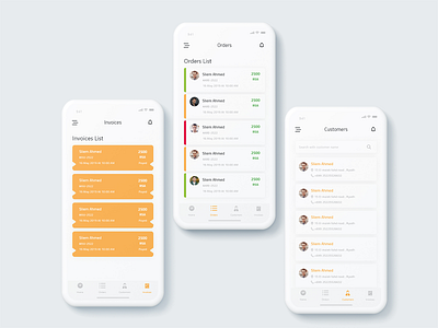 Orders and Invoices List admin dashboard android app cards ui cart dashboard ui design ecommerce app graphic design home page invoices ios list mobile app orders ui ux web design