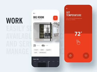 Co-Working App - Book & Control app booking clean coworking coworking space gogoapps mobile reservation temperature thermostat ui ux