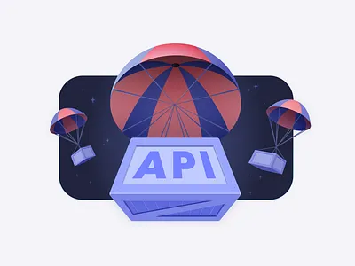API Deployment Illustration algolia api box branding delivery deploy design dropbox illustration illustrator logo parachute vector