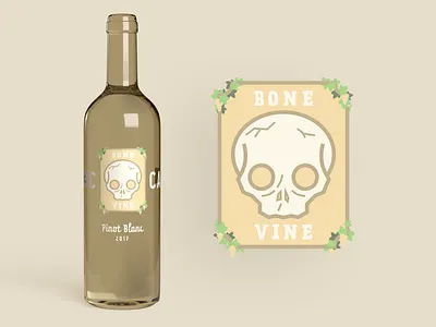 Bone Vine White Wine alchohol alchohol branding alcohol branding bone bottle emblem grapevine illustration label label design logo mockup packaging pinot blanc skull white wine wine wine bottle wine label winery
