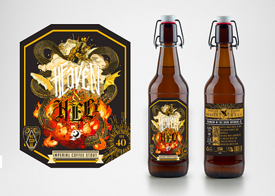 Heaven and Hell Beer Bottle MockUp beer branding design exploratory fire graphic art iconography illustration illustration art label logo mockup snake stout texture typogaphy typography visual language