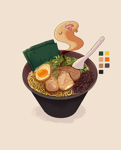 spooky ramen character clean color drawing experiment icons illustration inspiration playful procreate progress simple sketch style warm wip