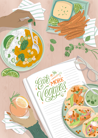 Eat More Veggies calligraphy calligraphy and lettering artist design food hands illustration lettering sustainability vegetable