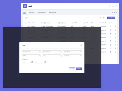 taut - user management app - filter add user android buttons cancel dashboard design filter graphic icons input fields line height mobile pop up row height tabe data template ui user management ux web